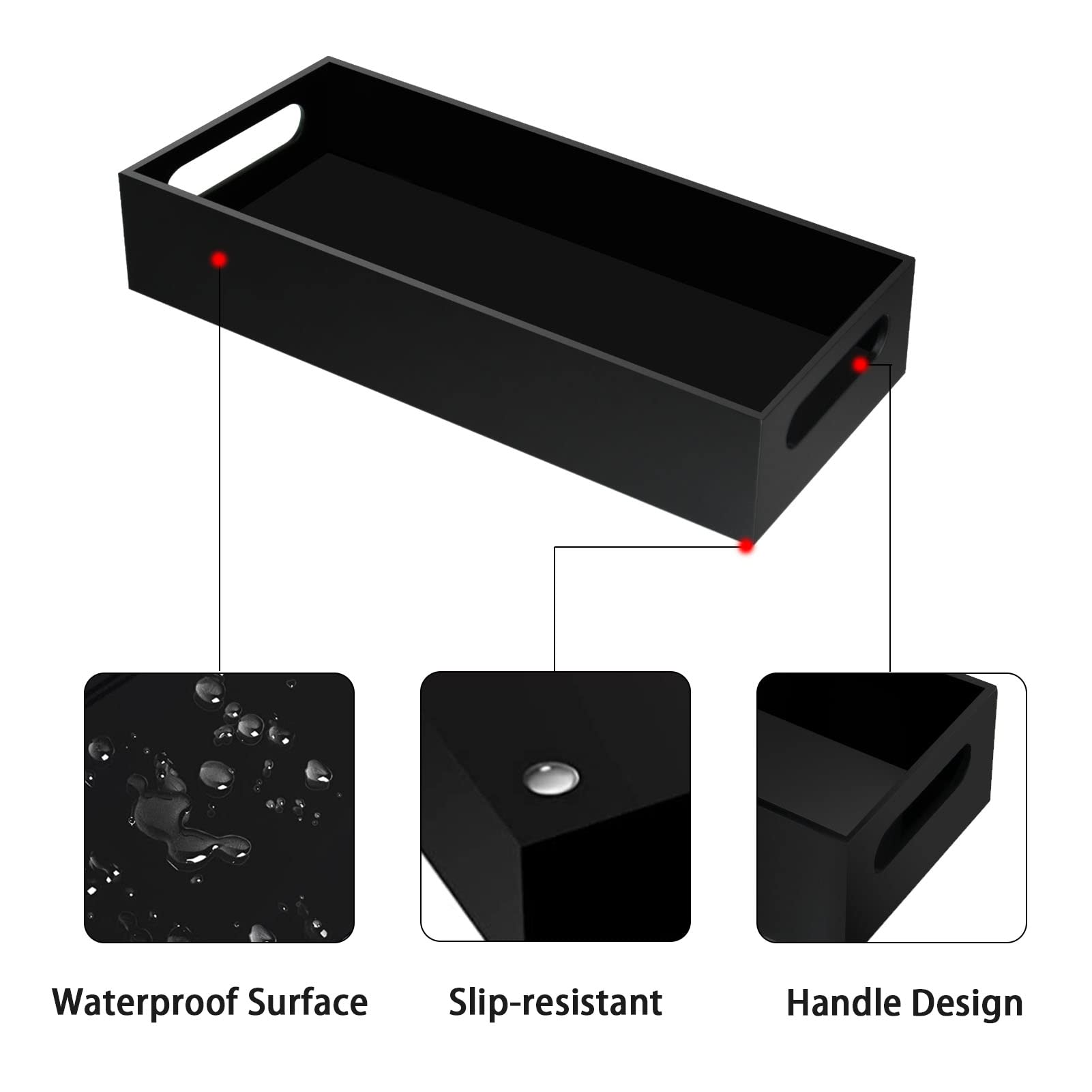 Tasybox Toilet Paper Holder with Storage  Acrylic Toilet Tank Tray  Black Bathroom Trays with Handles Vanity Tray for Home Decor