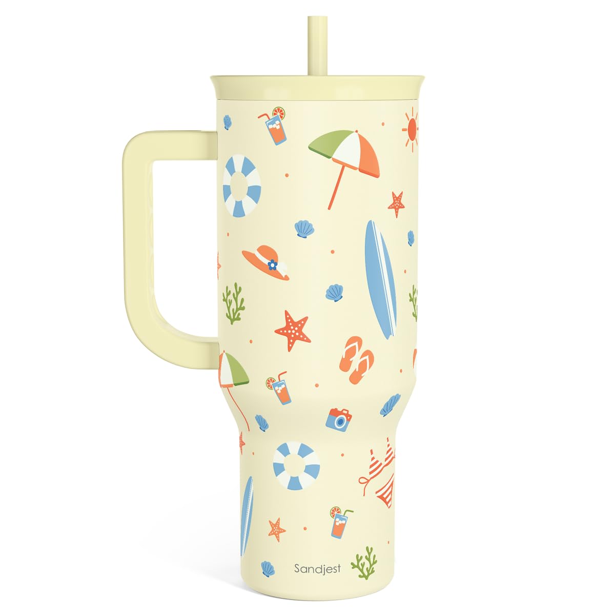 Sandjest Beach 40Oz Tumbler With Handle And Straw, Insulated Stainless Steel Travel Coffee Mug For Women Girls Beach Lovers, Gif