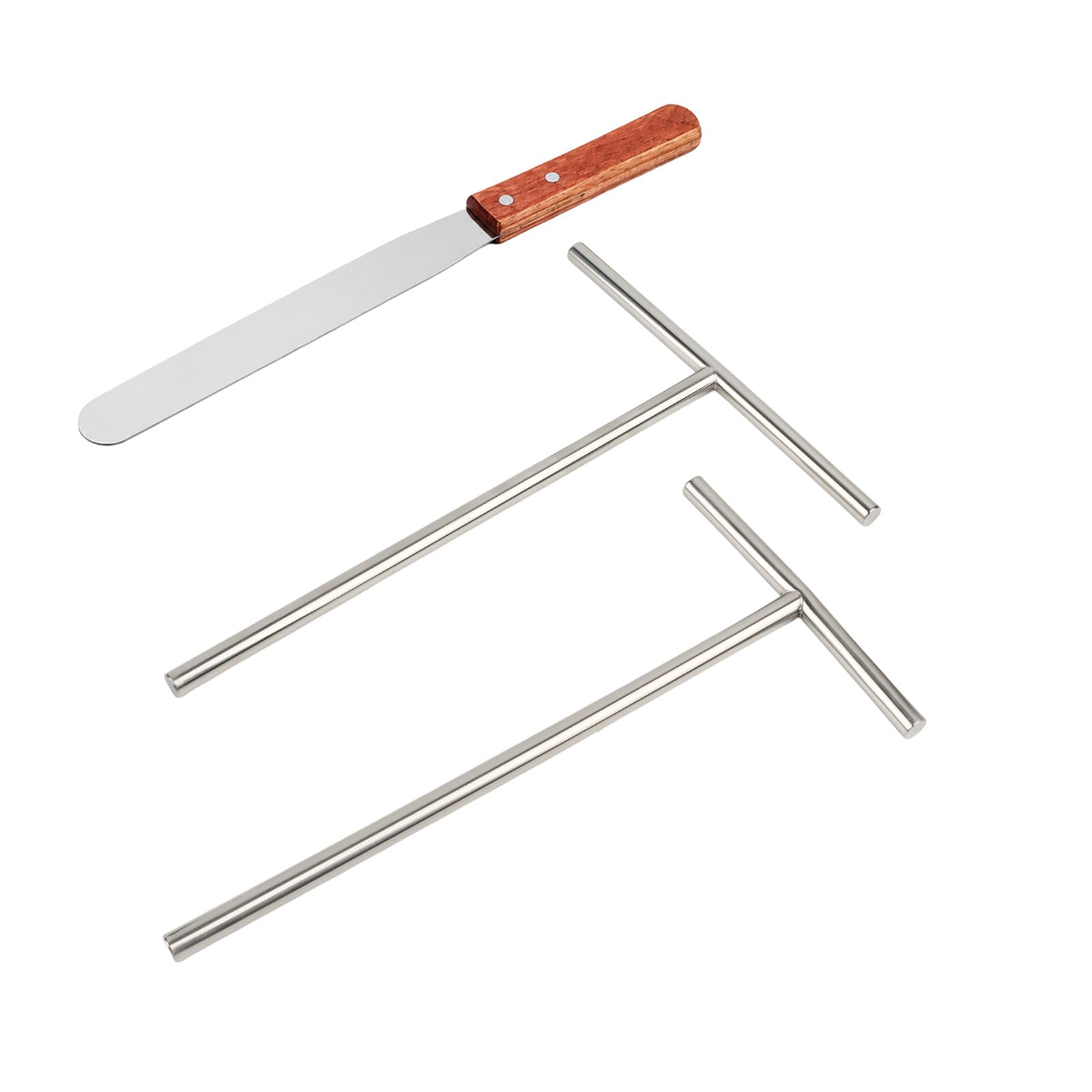 3 Pcs Crepe Spreader and Spatula Kit, 12.6 Inch Long Wood Handle Spatula, 2 Stainless Steel TShaped Batter Spreaders(7, 5), P