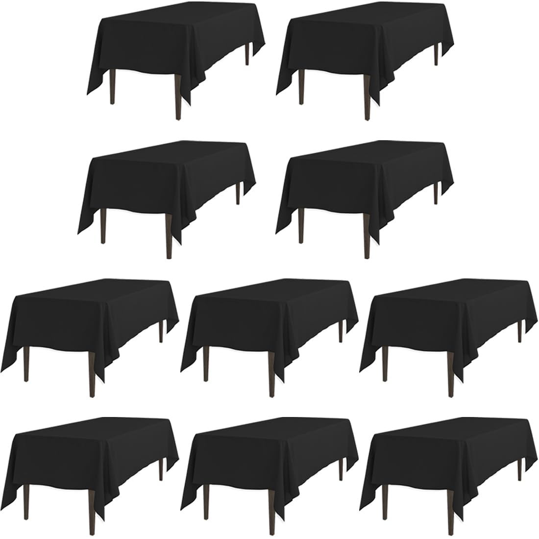 Ltc Linens 10 Pack Black Rectangular Tablecloths 60 X 102 Inches For 6 Feet Rectangle Banquet Tables With Half-Drop - Stain And