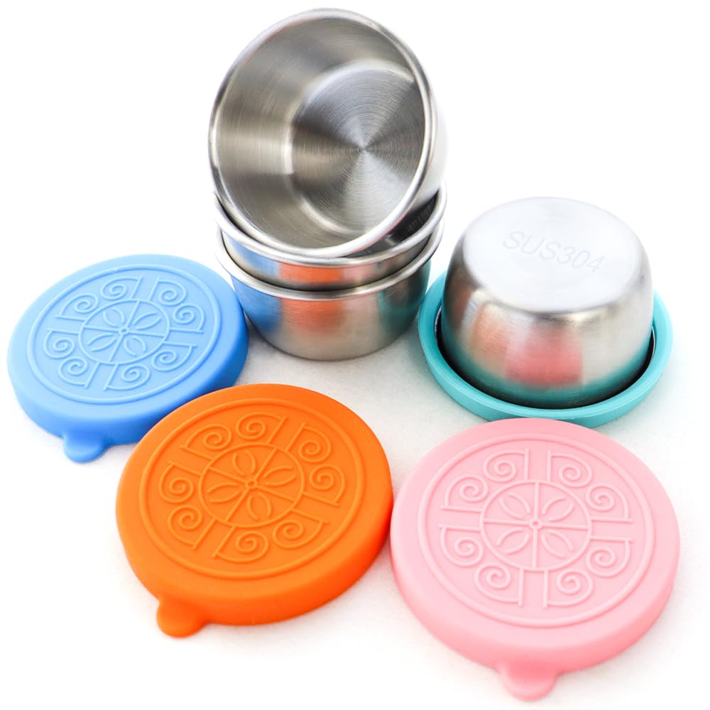 HENGKE 4 Pcs Stainless Steel Dressing Container with Silicone 1.35oz Lids Salad Dressing Container Reusable Condiment Containers
