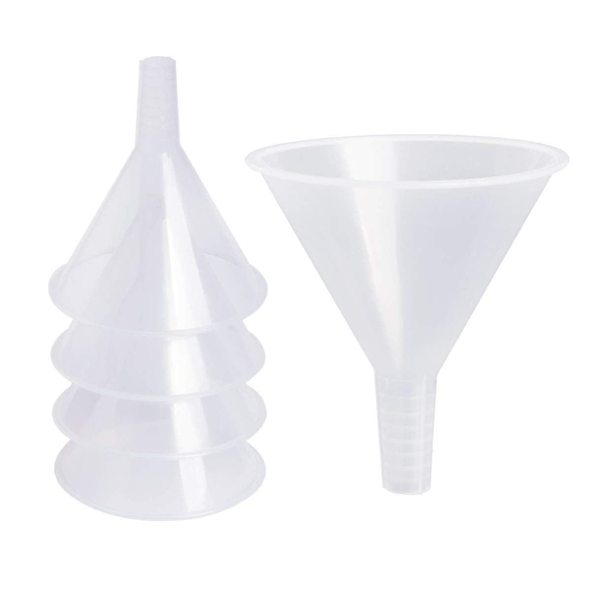 Sbyure 6 Pack Plastic Funnels, 4.6 Inch Multi-Purpose Clear Plastic Funnels With Long Reaching Spout For Science Lab Bottle Fill
