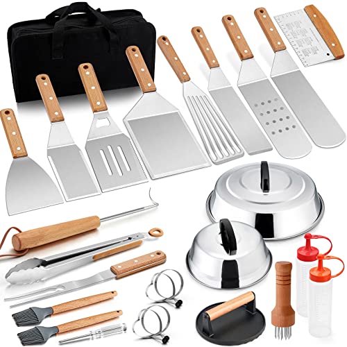 26Pcs Griddle Accessories Kit, Joyfair Flattop Grill Accessory Tools Set For Outdoor Camping Bbq, Include Melting Domes, Stainle