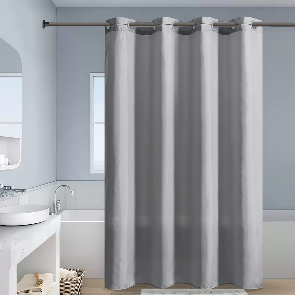 Furlinic No Hook Stall Shower Curtain,Light Grey,36'' Wide Waterproof Polyester Fabric Bathroom Curtains,Hotel Style With 4 Buil