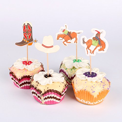 iMagitek 48 Pack Western Cowboy Cupcake Toppers Picks Cake Decorations for Birthday Party  Baby Shower