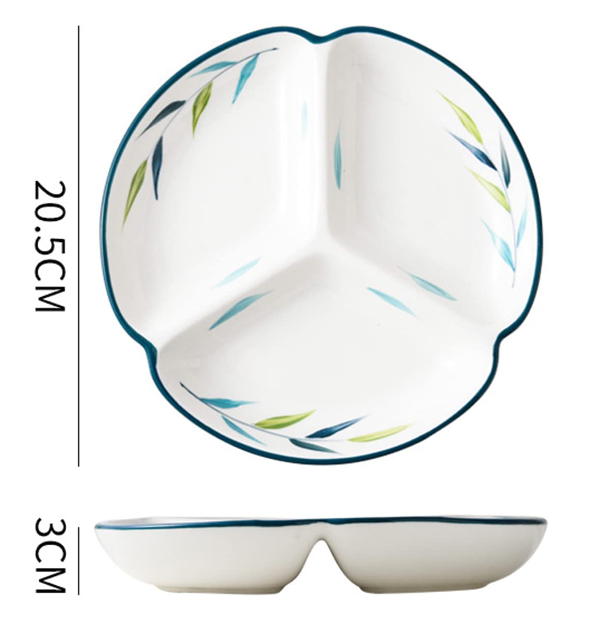 Bicuzat 1 Pcs Ceramic Portion Control Plate Divided Plate Dessert Dish Salad Plate Dinner Plate-8 Inch-Leaves