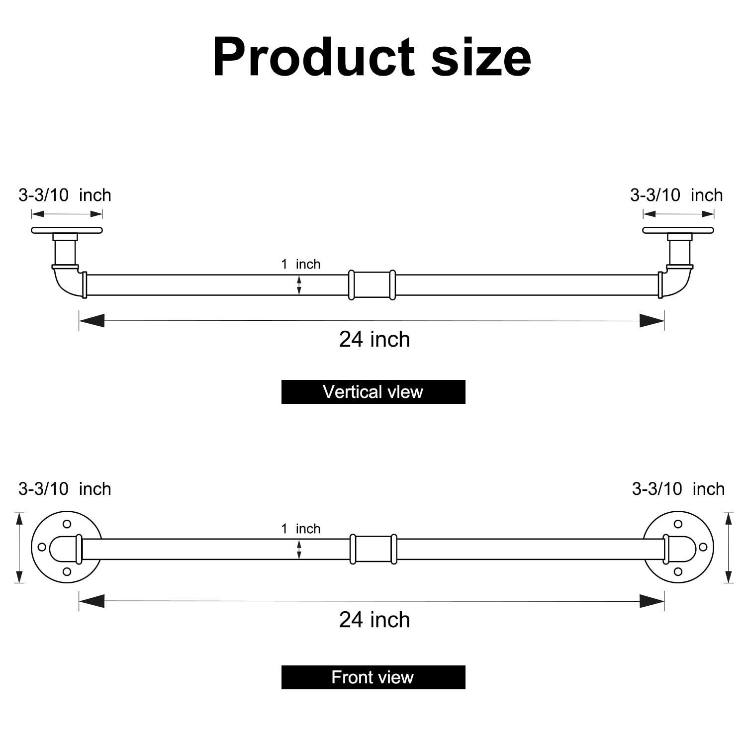 Houseaid 24 Inch Industrial Pipe Towel Bar, Farmhouse Iron Hand Towel Holder, Vintage Style Towel Rod For Bathroom, Wall Mounted