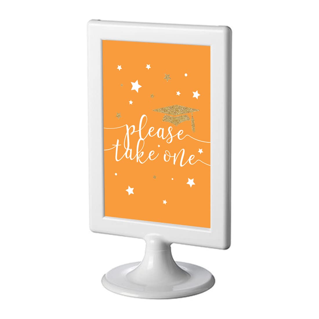 Andaz Press Orange And Gold Glittering Graduation Party Collection, Framed Party Sign, Double-Sided 4X6-Inch, Please Take One, 1