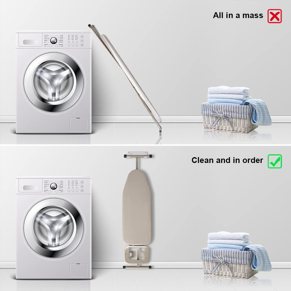 EXCLEN Ironing Board Hanger Wall Mount Organizer Rack, White, Model E129, Durable Iron Construction for Laundry Rooms