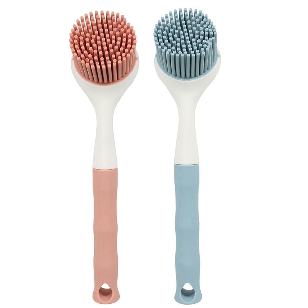 Didiseaon Silicone Pot Brush 2Pcs Set with Long Handle for NonStick Cookware Cleaning Grease and Grime Removal, Comfortable Gri