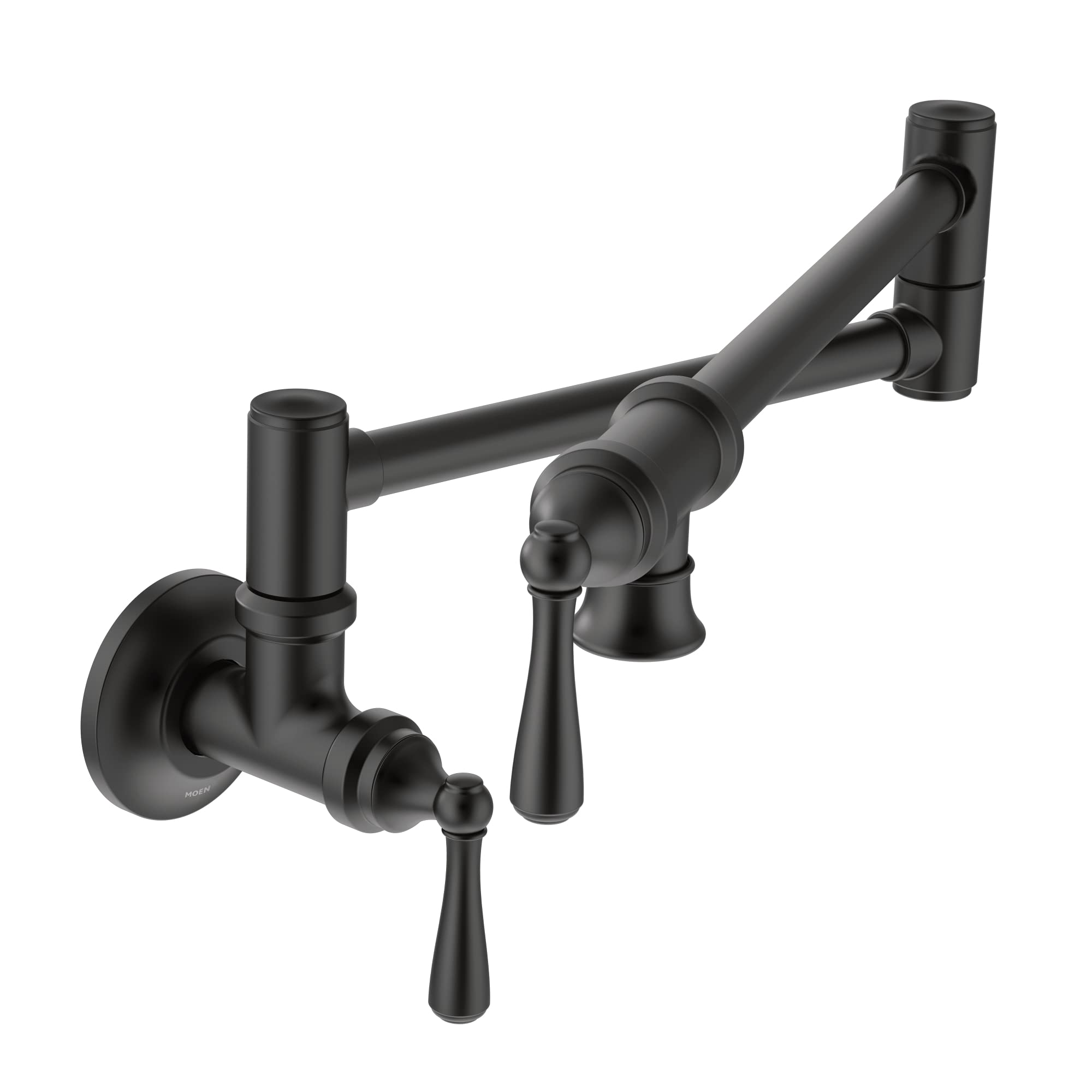 Moen S664Bl Traditional Wall Mount Swing Arm Folding Pot Filler Kitchen Faucet, Matte Black