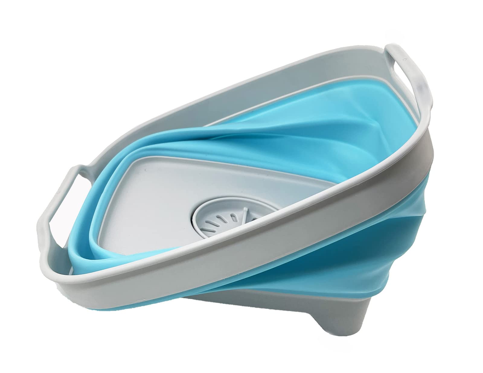 SAMMART 7.5L (2 Gallons) Collapsible Dishpan with Draining Plug - Foldable Washing Basin - Portable Dish Washing Tub - Space Saving y (Grey/Cyanine  1)