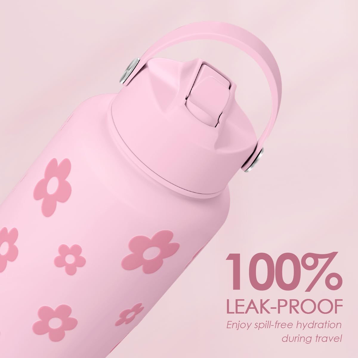 Floral Water Bottle Stainless Steel 32oz with Lid & Straw, Daisy Insulated Bottles Gifts for Women Girls Friends Teens Birthday