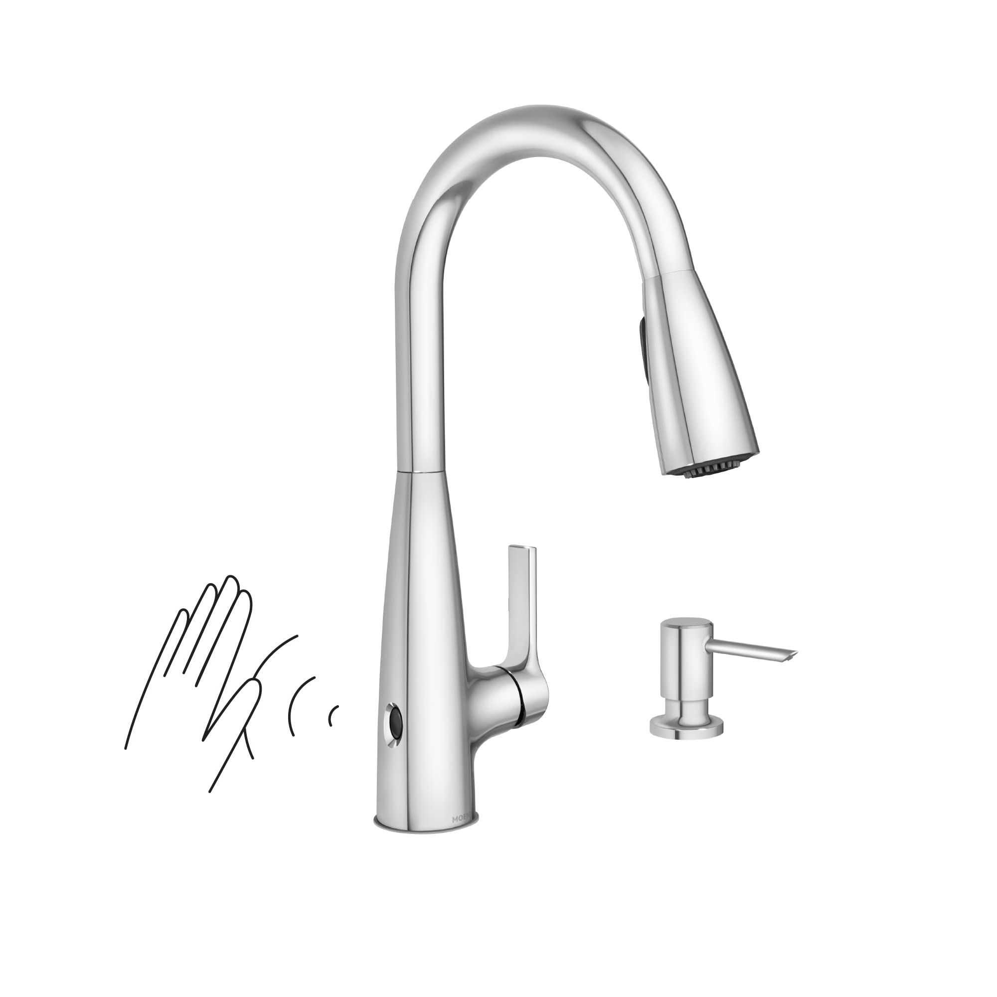 Moen Haelyn Chrome Touchless Single-Handle Pull-Down Sprayer Kitchen Faucet with Soap Dispenser, Features Power Clean for a Fast