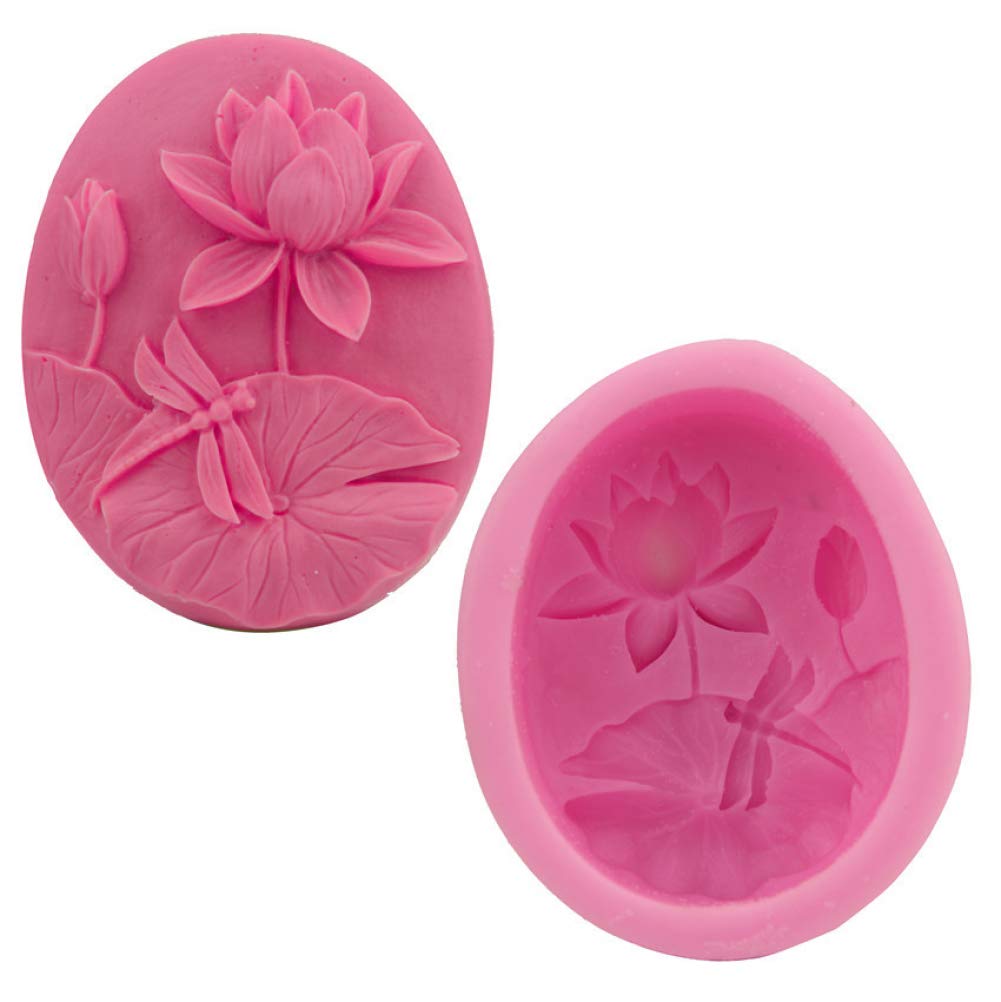 Cute 3D Lotus Pond Leaf Dragonfly Manual Soap Dye Cake Model Baking Silicone Mold Women Baking Round Decor