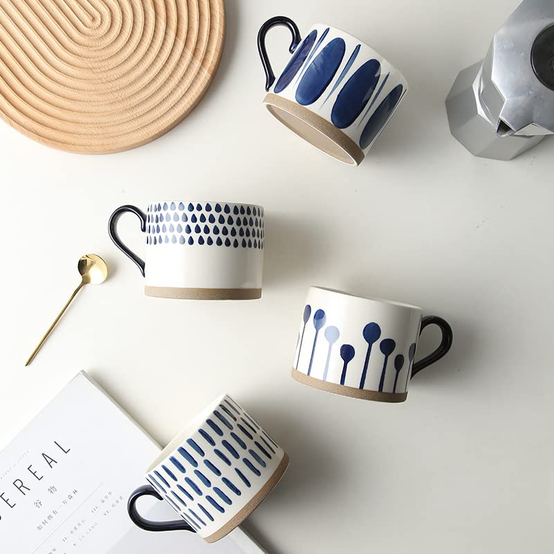 Soujoy Set Of 4 Porcelain Coffee Mugs, 15 Oz Hand Painted Coffee Cups With Handles, Large Glazed Stoneware Mugs For Tea, Hot Or