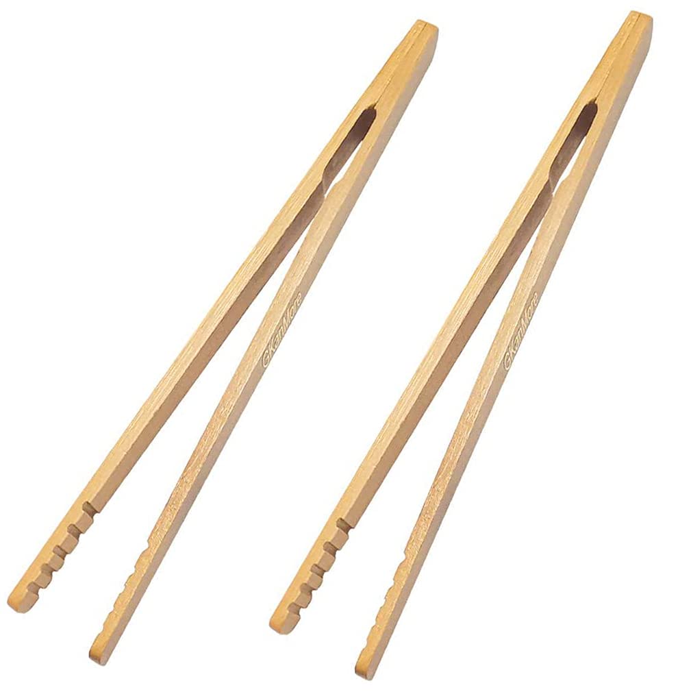 Gkanmore 2 Pack 7 Inch Bamboo Kitchen Tongs For Toast Tea Bread Pickle Cooking