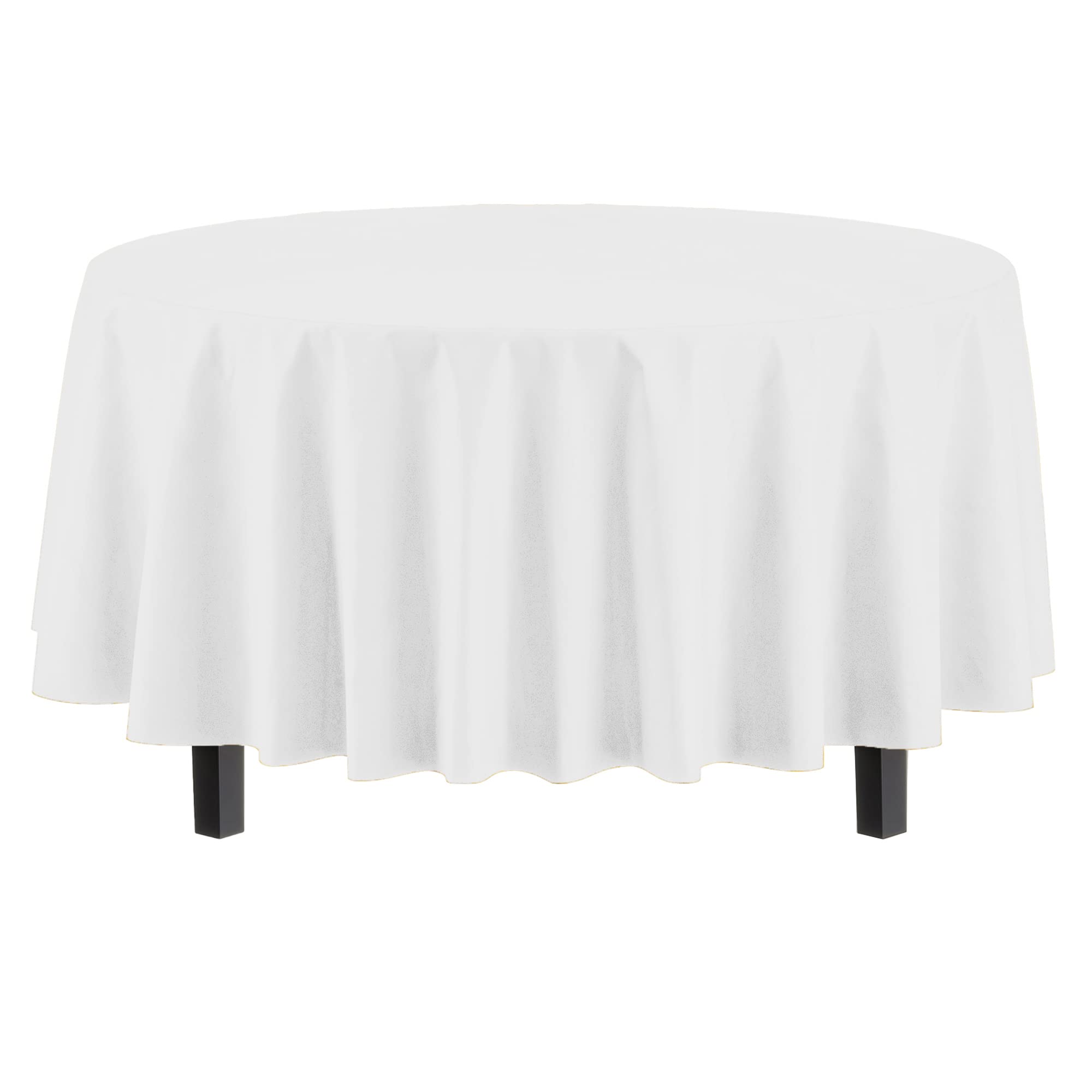 Exquisite 6-Pack Premium Plastic Tablecloth 84In. Round Plastic Table Cover - White