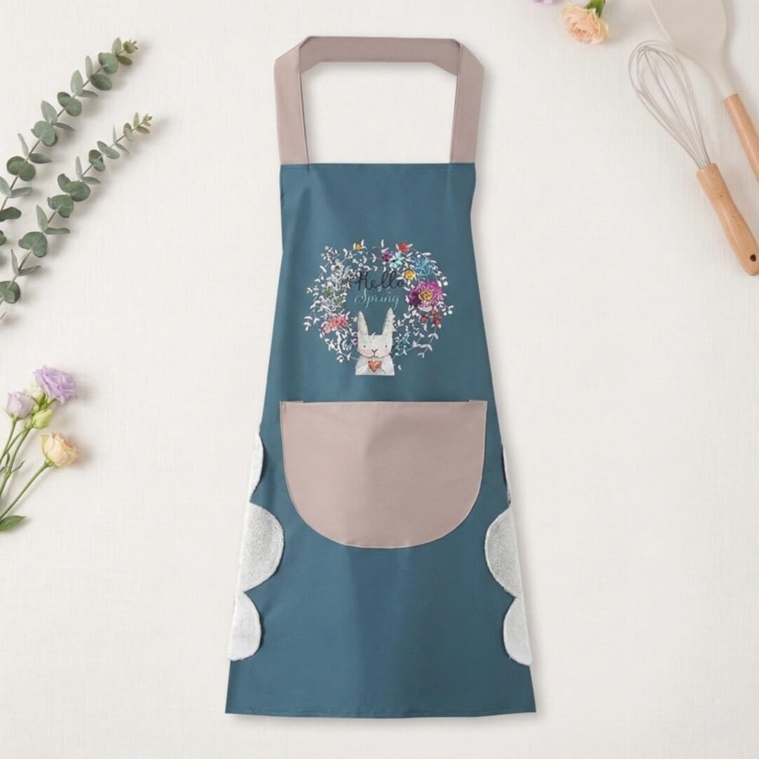 Zilltoyin Spring Floral Bunny Apron For Women, Cooking Aprons | Cute And Comfortable Kitchen Aprons With Pockets | Adjustable St