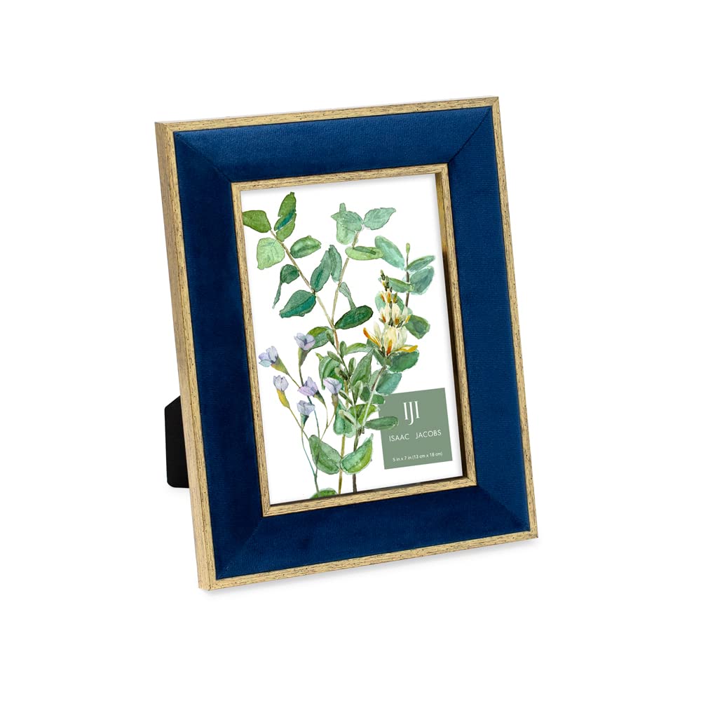 Isaac Jacobs 5x7 Navy Velvet Picture Frame with Metallic Gold Double Border, Photo Frame, Horizontal & Vertical, Made for Tablet
