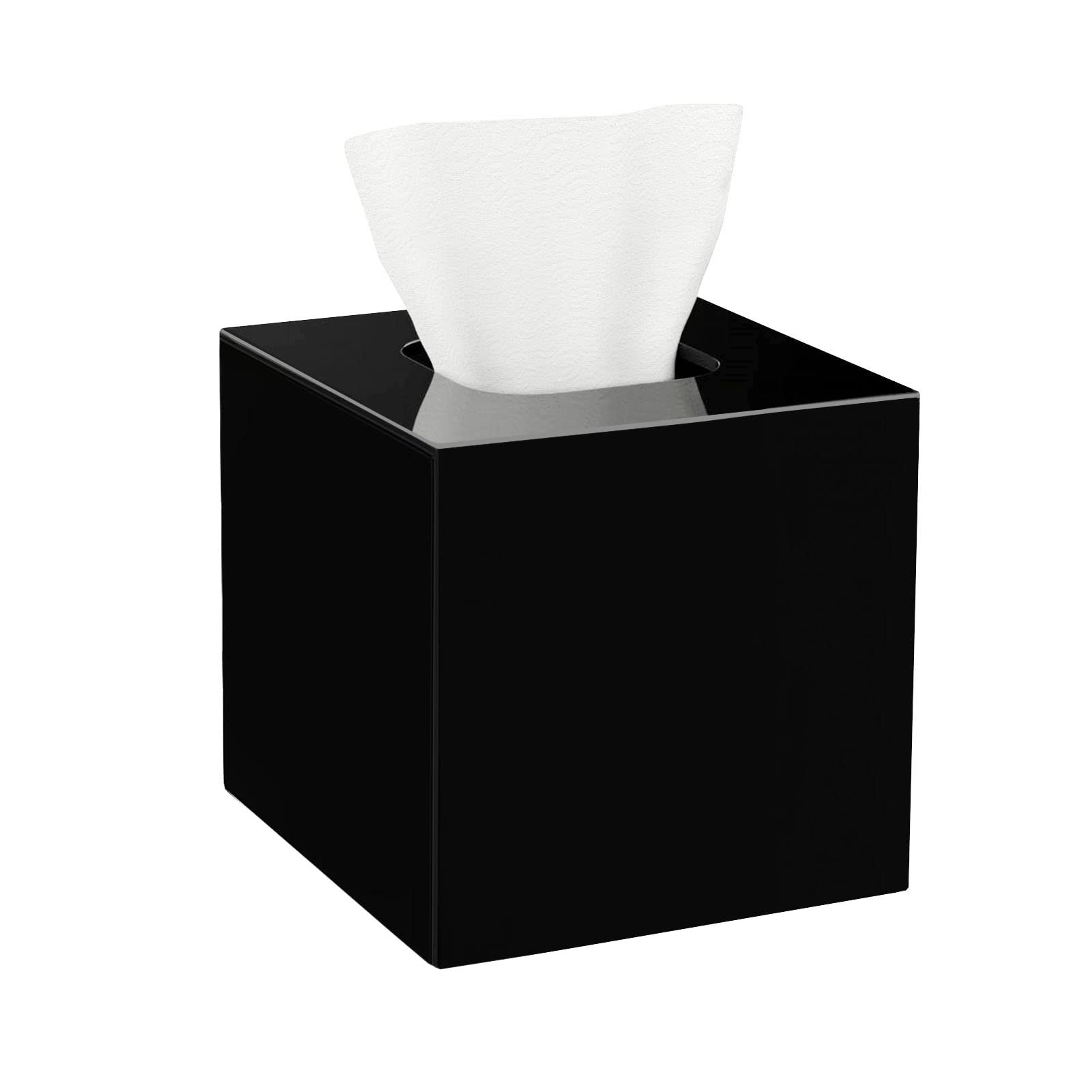 HBlife Facial Tissue Dispenser Box Cover Square Black Acrylic Mask Case Holder with Magnetic Bottom, Dryer Sheet Holder for Car,