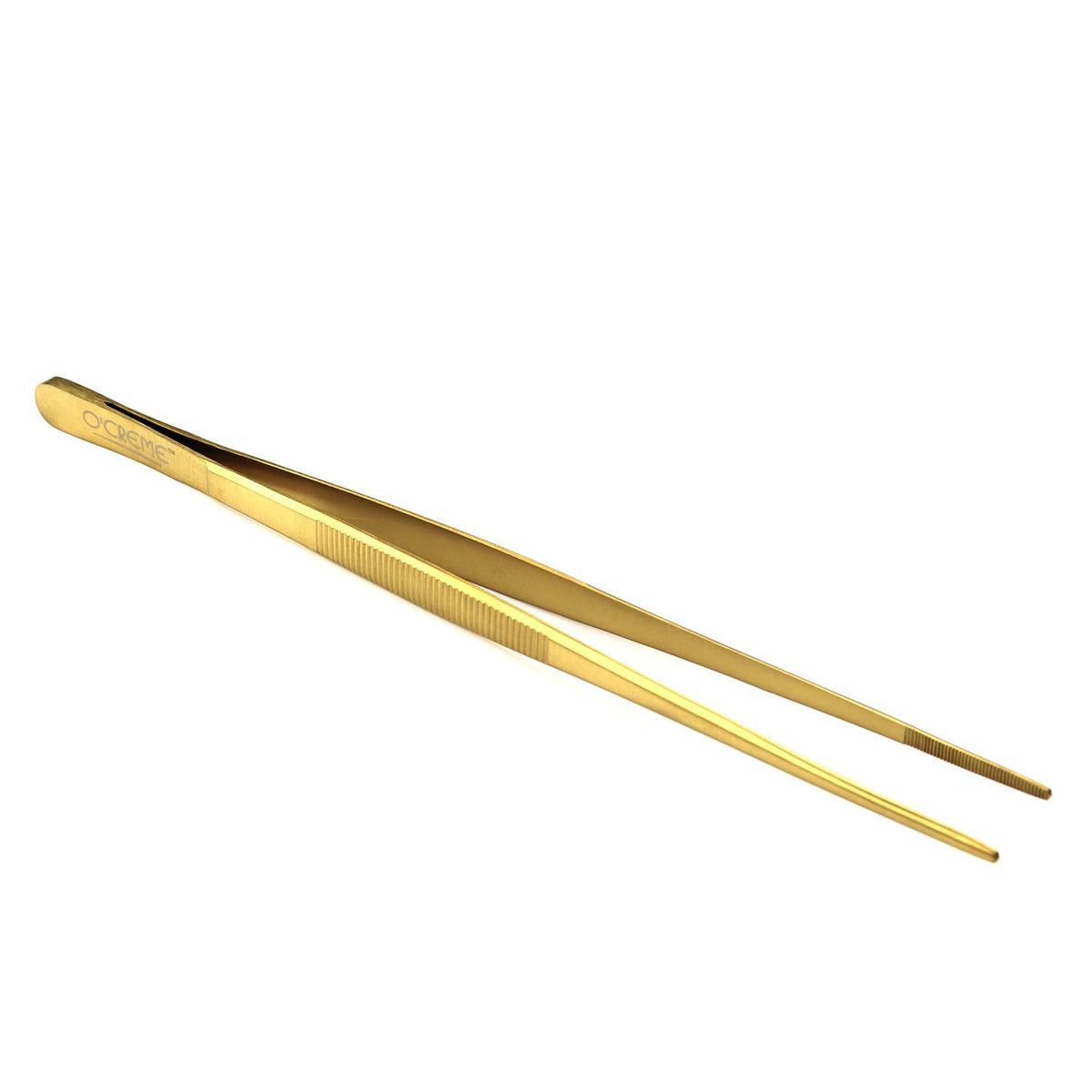 O'Creme Stainless Steel Precision Kitchen Culinary 8 Inch Tweezer Tongs (8'' Straight, Gold)