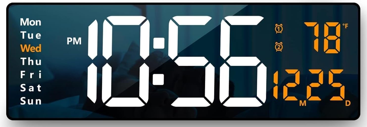 Rukshv Digital Alarm Clock Wall/Table - 16.2 Inch Large Led Display With Date & Week, Remote Control, Adjustable Brightness, Big