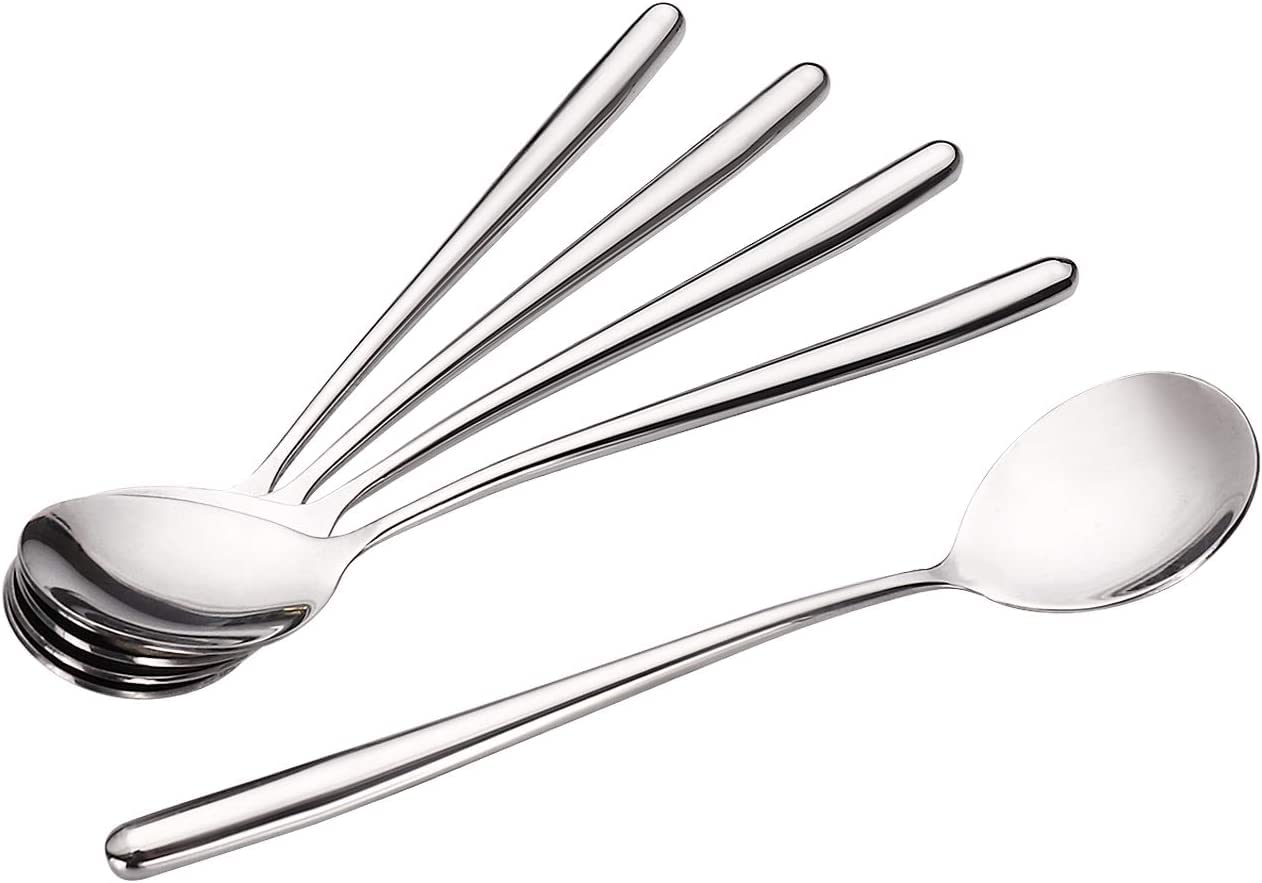 OULIGET Korean Soup Spoons - Stainless Steel, Long Handle, 8.7 Inches, Silver, Set of 8
