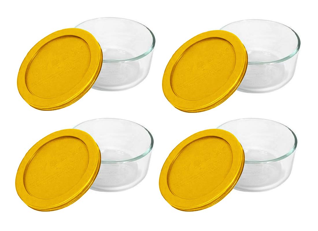 Pyrex 7200 2Cup Glass Bowls & Butter Yellow Lids (4Pack)  Made in USA