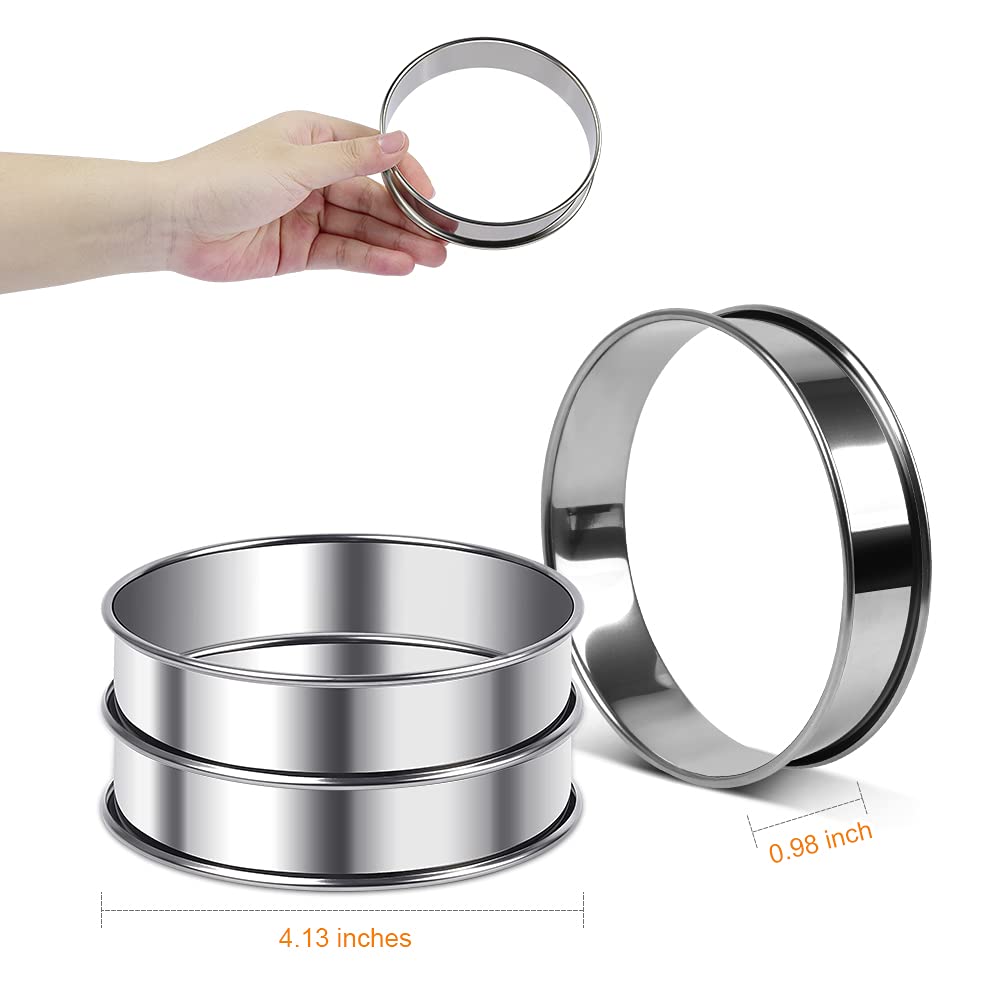 Arritz English Muffin Rings, 6Pcs 4 Inch Double Rolled Stainless Steel Crumpet Tart Rings For Baking, Rings Molds For Cooking En