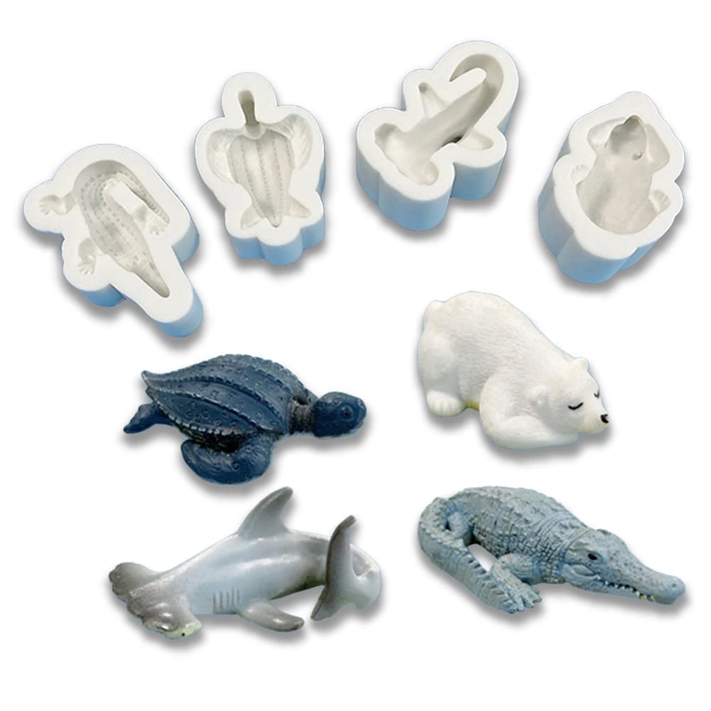 Cestony 4Pcs 3D Animal Turtles Sharks Crocodiles Polar Bears Silicone Molds For Diy Cake Fondant Biscuit Cookies Soap Sugar Pudd
