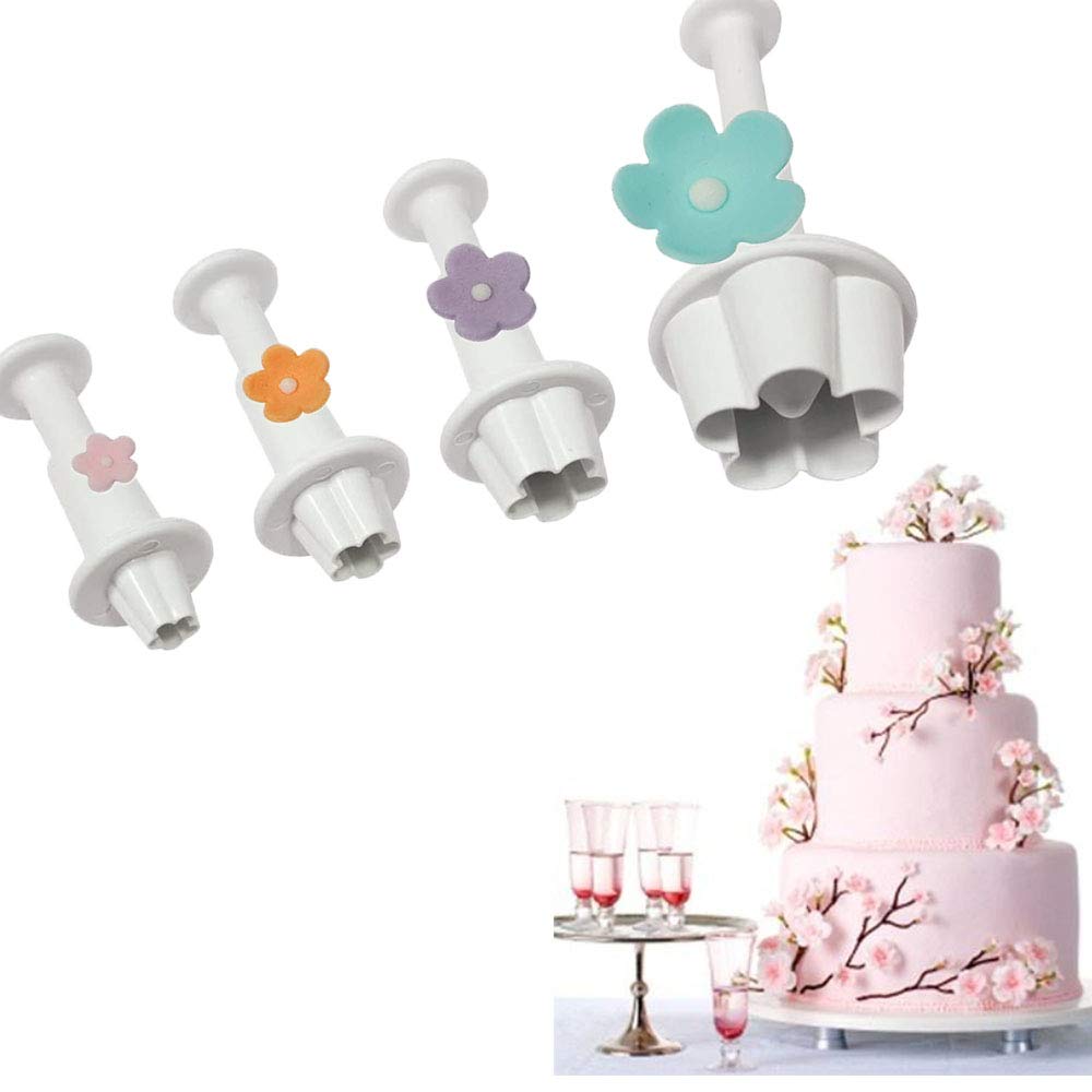 Four-C 4Pc Flower Plunger Cutter Fondant Supplies Cutting Set For Cupcake Decorating
