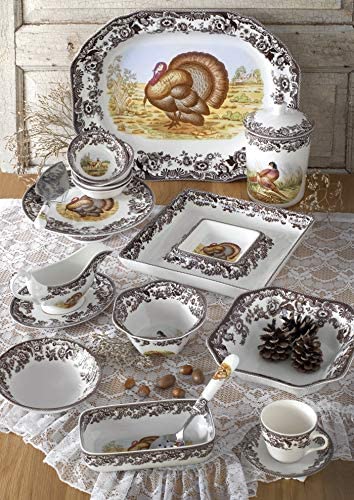 Spode Woodland Rectangular Platter, 17.5" Earthenware, Patterned Design, Microwave & Dishwasher Safe, Ideal for Hunting Cabin Décor