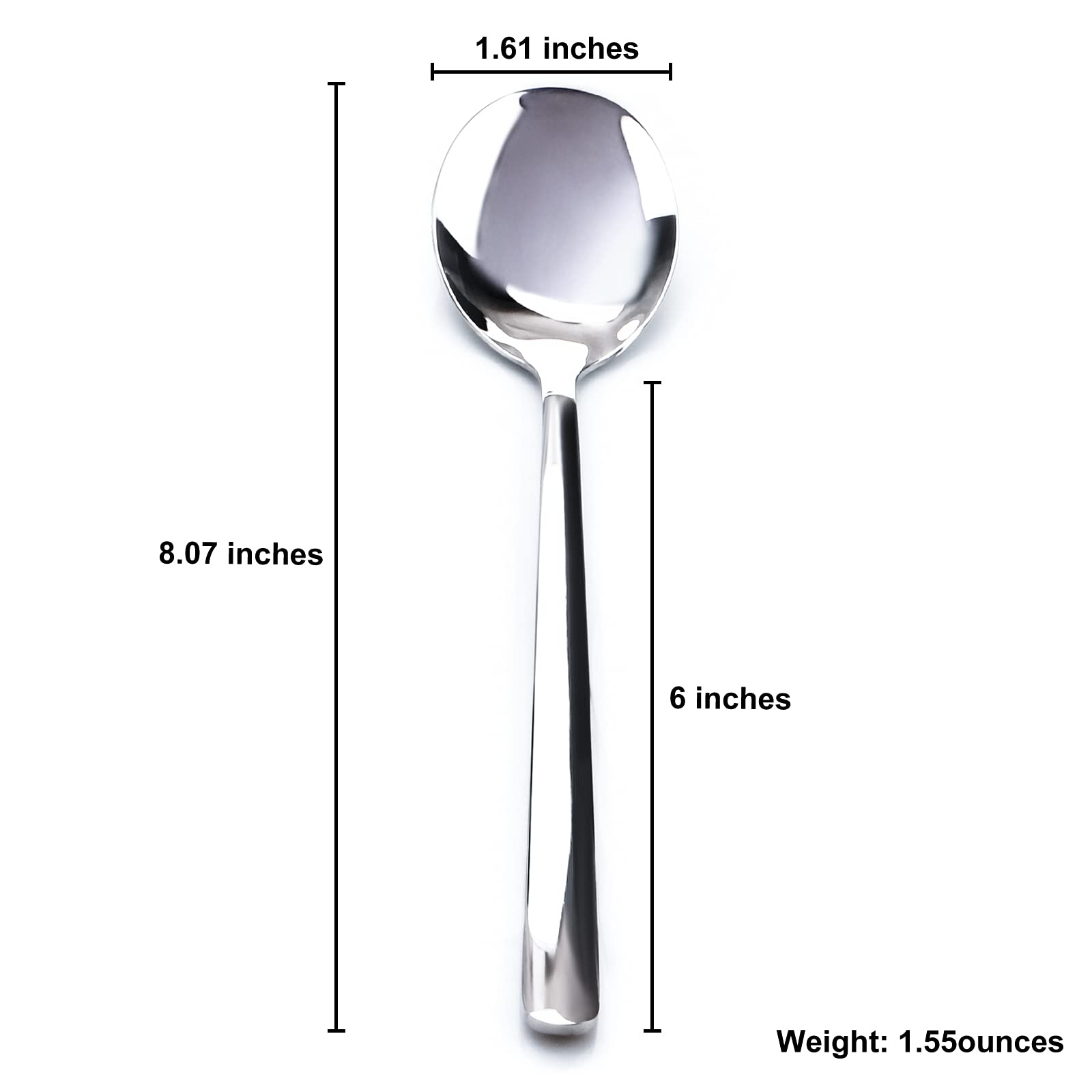 Premium Soup Spoons, 5 Pack 18/10 Stainless Steel Fashion Large And Heavy Round Spoons, 8 Inch Long Handle Round Spoons, Suit Fo