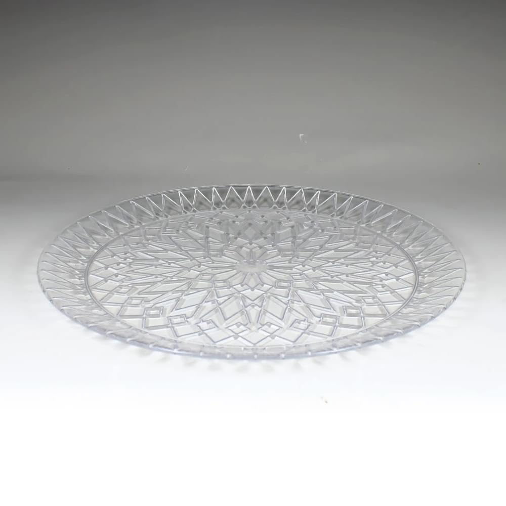 Maryland Clear Round Designed Crystal Cut Plastic Tray - 13'' (1 Pc.) - Reusable Serving Platter & Plastic Food Tray - Perfect P