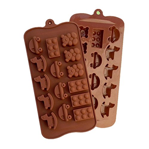 Charmed Rocking Horse, Car, Toy Brick And Teddy Bear Candy Chocolate Baking Mold Or Ice Tray (2 Pk)