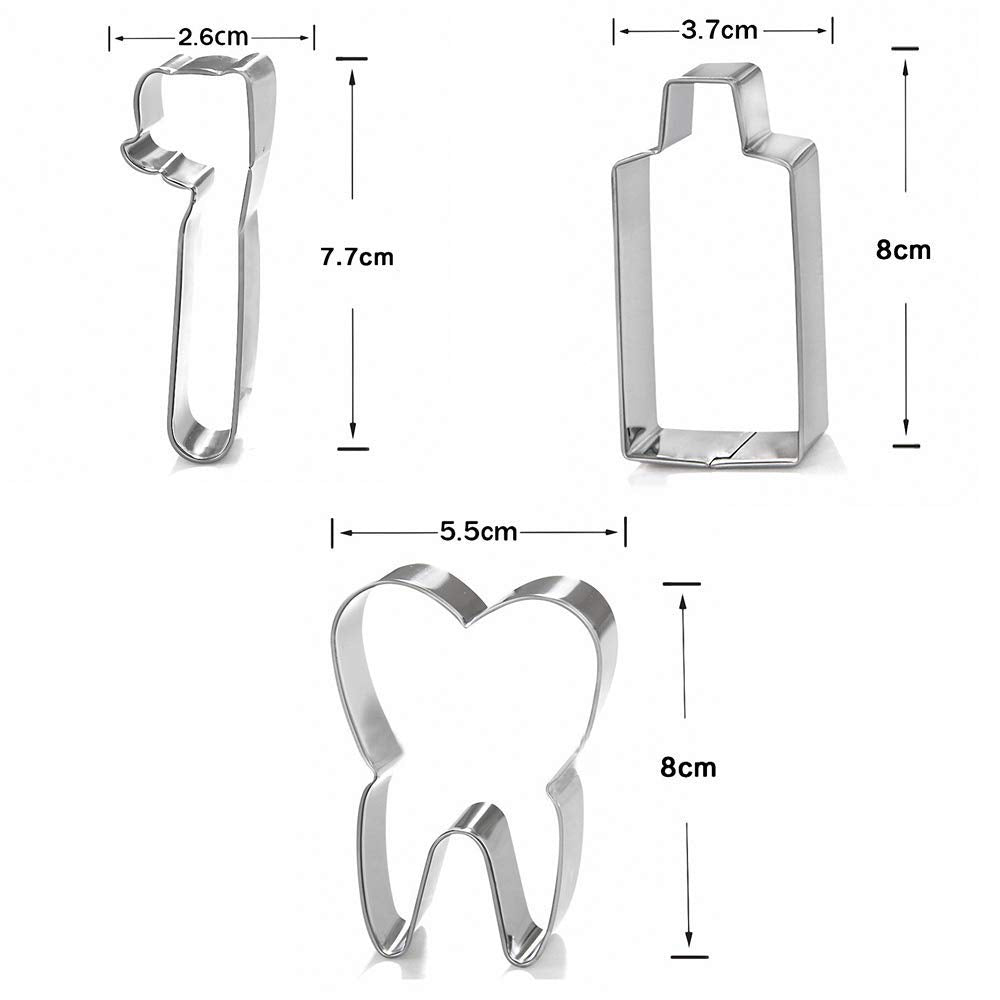 6Pcs Tooth Brush/Toothpaste/Teeth Cute Stainless Steel Cookie Cutter Fondant Cutter Baby Kids First Tooth Party Decorations Supp