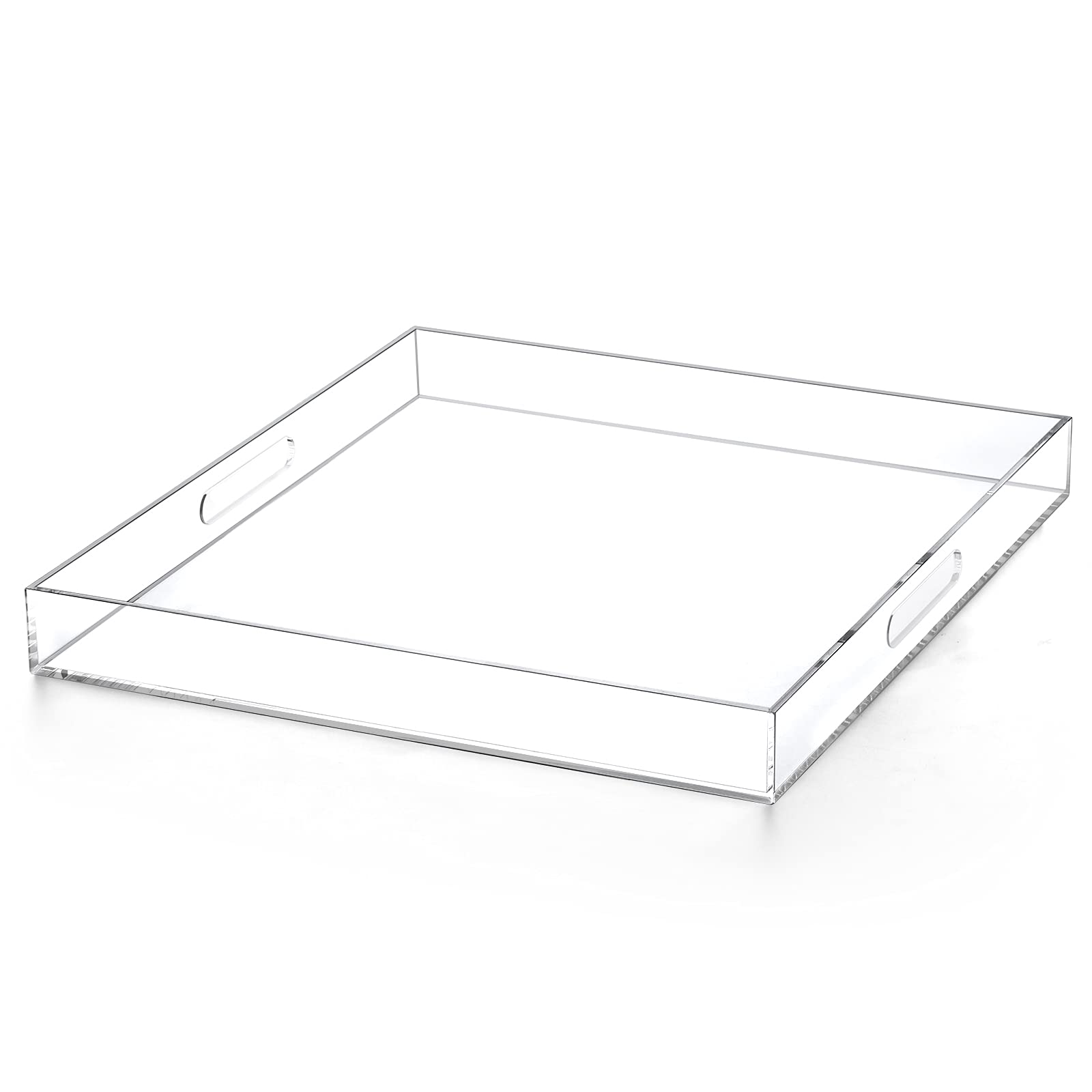 Atozone Clear Acrylic Ottoman Tray With Cutout Handles 20X20 Inch Over Sized Serving Tray, Organizer Rubber Boot Tray Decorative