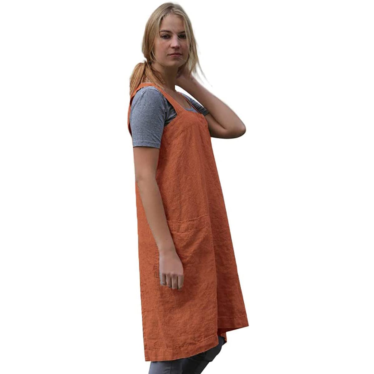 Women 'S Cross Back Pinafore Apron With Large Pockets Home Kitchen, Restaurant, Coffee House,Cooking Gardening Works Orange-Xl