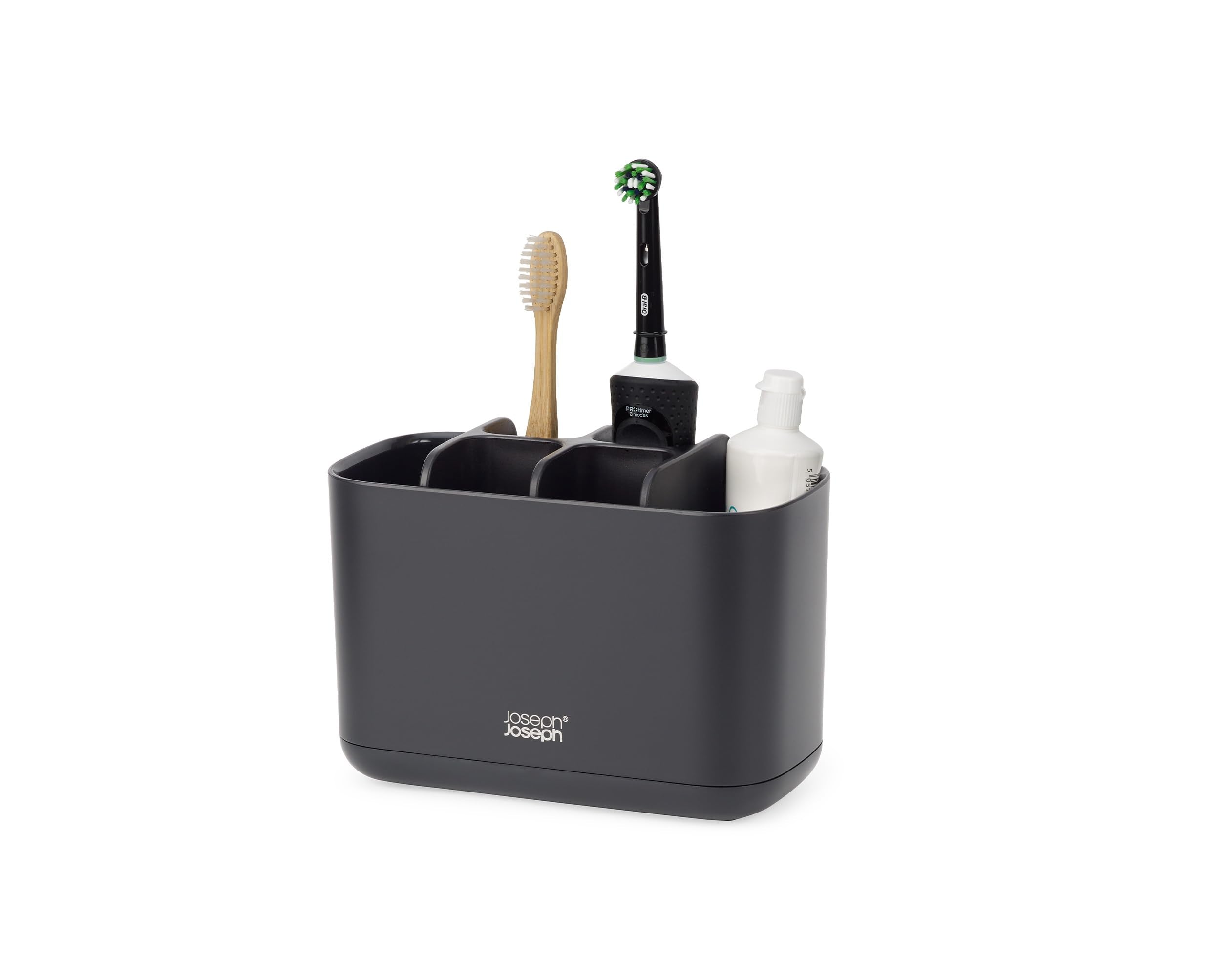 Joseph Joseph Easy-Store - Toothbrush Holder Caddy, Bathroom Storage, Large, Matt Black