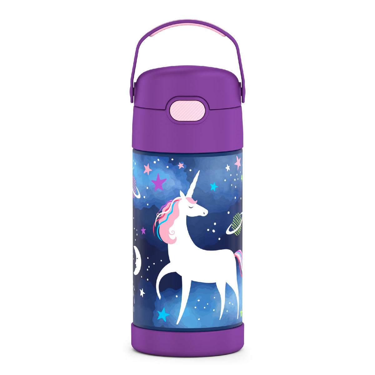 Thermos Funtainer Water Bottle With Straw - 12 Ounce - Kids Stainless Steel Vacuum Insulated Water Bottle With Lid, Space Unicor