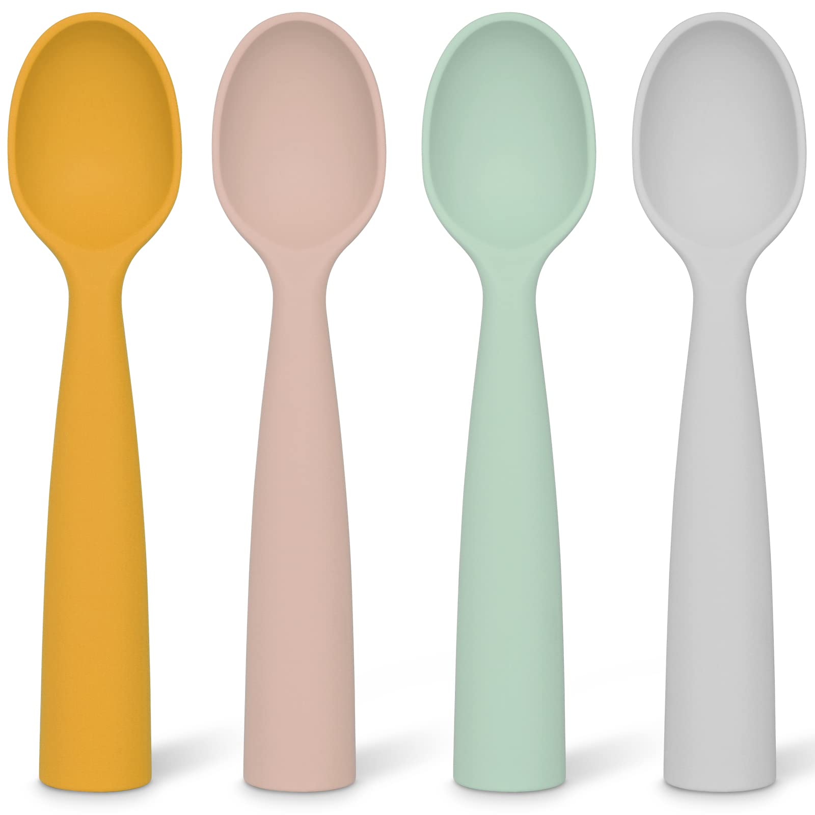 Vicloon Silicone Baby Feeding Spoons, 4 Pack First Stage Feeding Spoons For Infants, Baby Led Weaning, Easy To Grip & Hold Baby