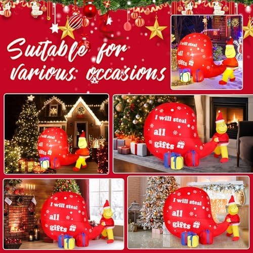 8FT Christmas Inflatable Green Monster Decoration -  I Will Steal All Gifts  Funny Holiday Yard Decor with LED Lights, Suitable