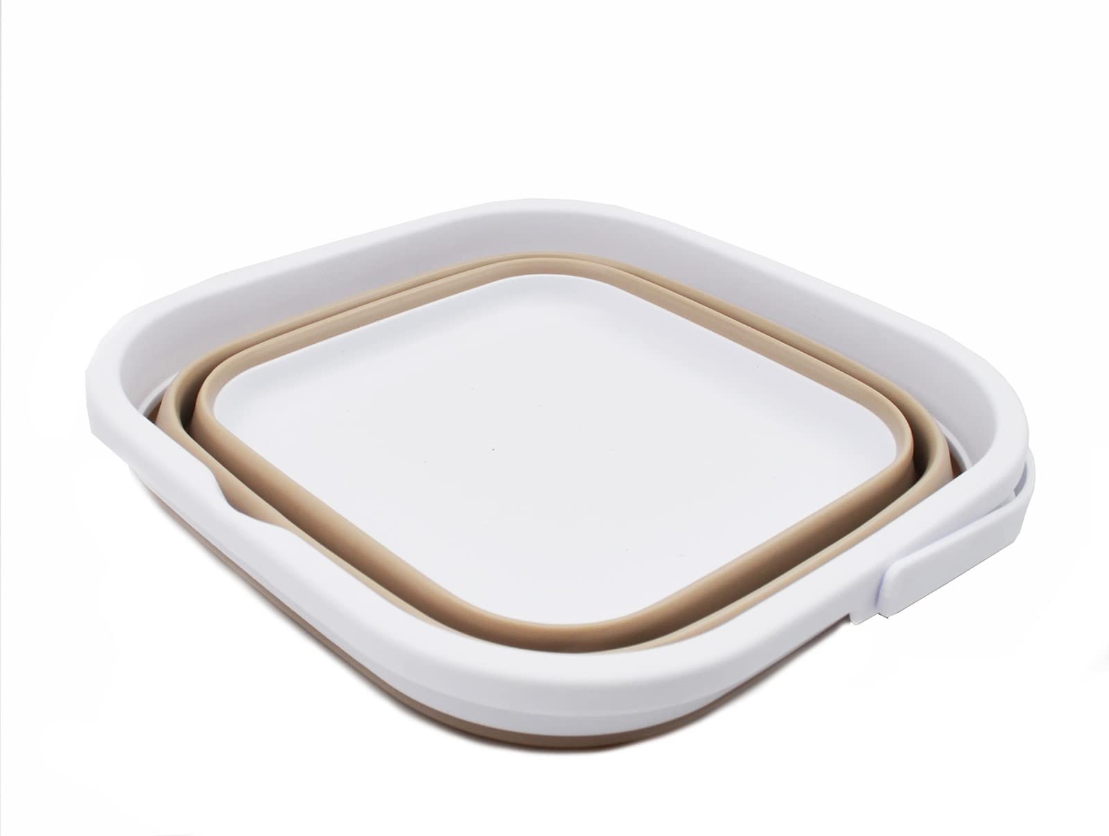 SAMMART 55L (14 gallon) collapsible Square Handy BucketFoldable SquareWater PailPortable Tub with Handle (WhiteLatte  1)