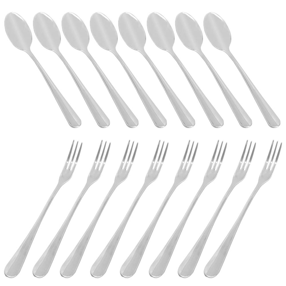 Set Of 16 Demitasse Espresso Spoon (4 Inch) And Stainless Steel Forks (4.8 Inch), Dakuan Mini Coffee Spoons & Cake Forks For Des