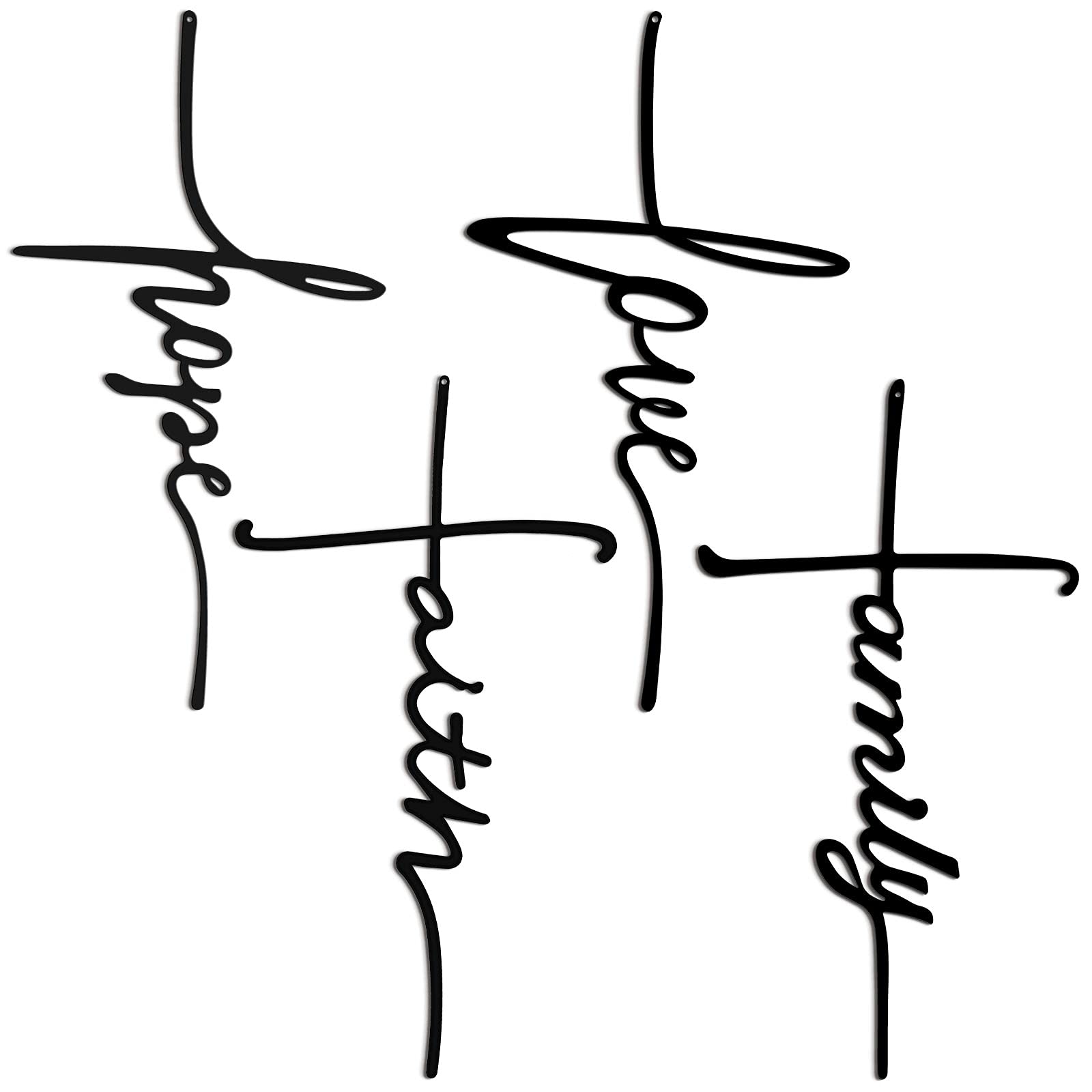 Hotop 4 Pcs Cross Wall Decor Love Faith Hope Family Metal Wall Sign Decor Easter Cross Religious Spiritual Hanging Art Decoratio