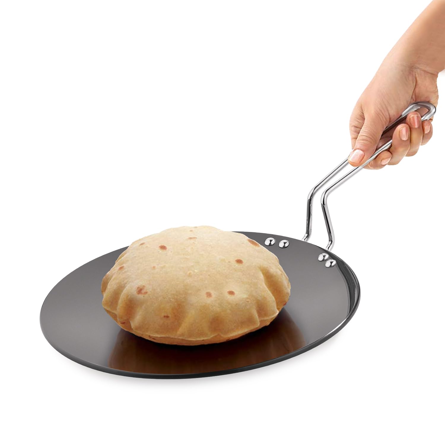 Bergner Artisanforge Hard Anodised 22Cm Roti/Paratha/Phulka/Chapati Tawa, Wire Handle, Metal Kitchen Tool Friendly, Durable, Eve