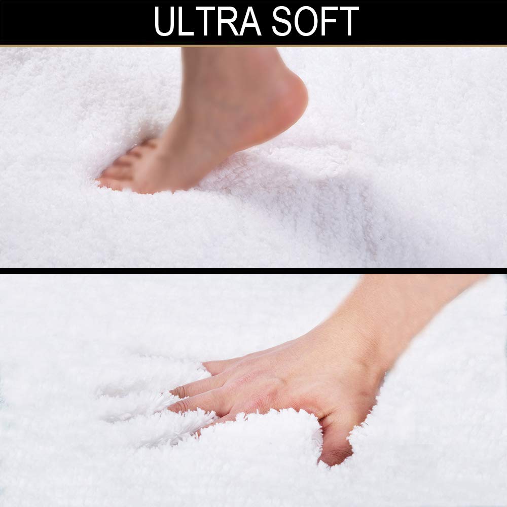 Walensee Shaggy 2 Piece Bath Rug Sets (White) 20 X 24 U Shape Contour Rug & 20 X 32 Bathroom Rug Machine Wash/Dry Bath Mats For