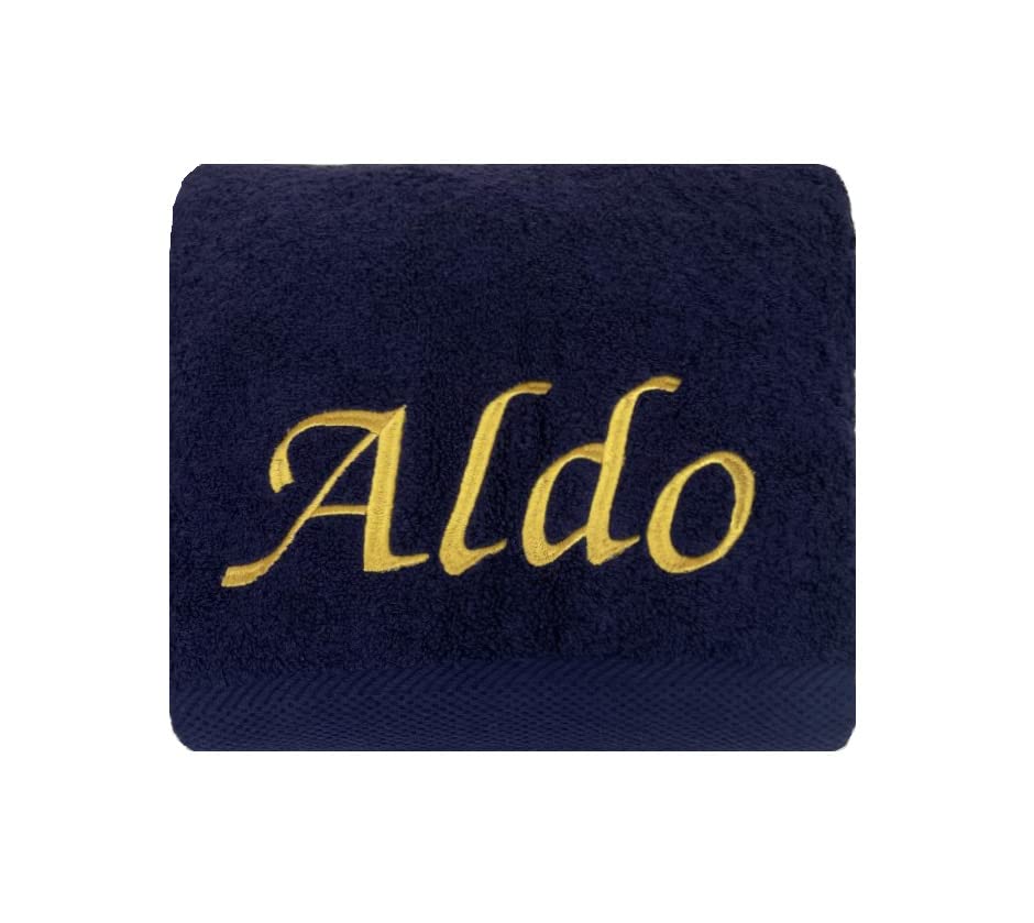 Liberty21 Monogrammed Personalized Bath Towel. Custom Embroidered Towel. (Dark Blue)