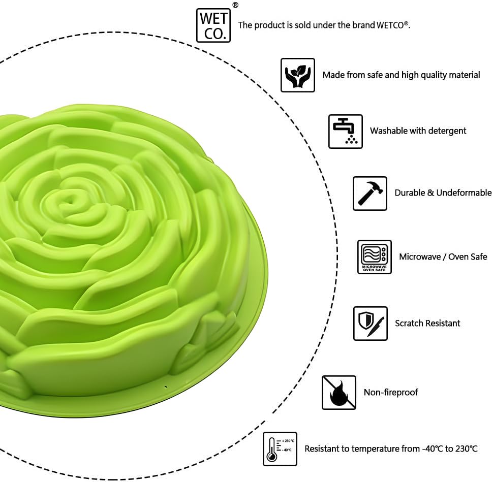 Wetco Big Rose Flower Shape Silicone Mold Pan, Chocolate Birthday Cake Baking Pan, Bread Making Pan, Gelatin Molds For Jello, No